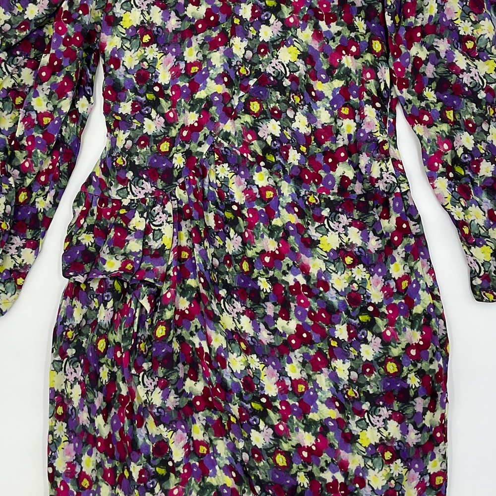 Rohe NWT RARE Nicky Floral Peplum Dress Asymmetrical Ruched Puffed Long Sleeve 4 - Picture 9 of 16